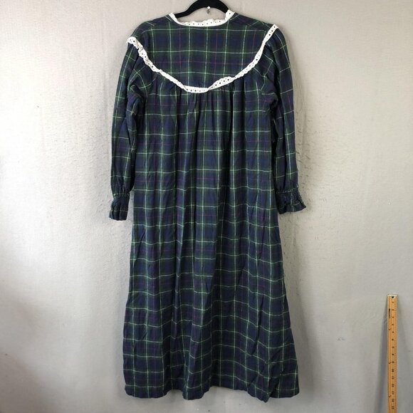 Vintage Geffy Nightgown Womens Small Plaid Flannel Lace Trim Dress 90s - Picture 2 of 16